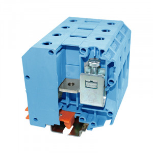 Проходная клемма JUT1-50-BE, Проходная клемма, тип фиксации провода: винтовой, номинальное сечение: 50 мм кв., 150A, 1000V, ширина: 20,2 мм, цвет: синий, тип монтажа: DIN35