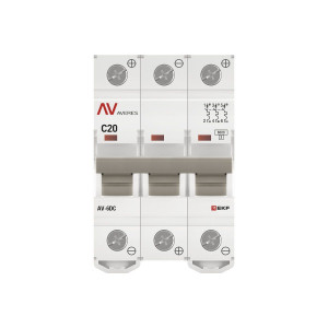 mcb6-DC-3-20C-av Выключатель автоматический AV-6 DC 3P 20A (C) 6kA EKF AVERES(кр.1шт)