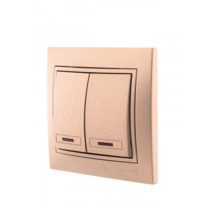 Выключатель 2-кл. СП Mira 10А IP20 с подсветкой со вставкой свет. корич. перламутр. 701-3131-112