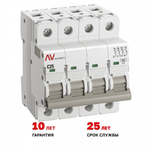 Выключатель автоматический AV-6 4P 25A (C) 6kA EKF AVERES mcb6-4-25C-av
