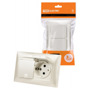 Розетка двойная 2П+З 16А 250В IP44 с защ. шт. с крышкой перламутр "Лама" SQ1815-0860