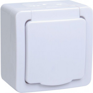 Розетка 1-м ОП Гермес Plus РСб20-3-ГПБб 16А IP54 с заземл. с крышкой бел. ERMP12-K01-16-54-EC