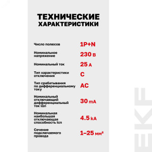 Выключатель автоматический дифференциального тока 2п (1P+N) C 25А 30мА тип AC 4.5кА АД-12 Basic DA12-25-30-bas