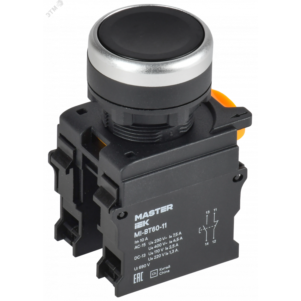 Изображение товара Кнопка d=22мм 1NO+1NC черная MASTER MI-BT60-11-3-22-K02