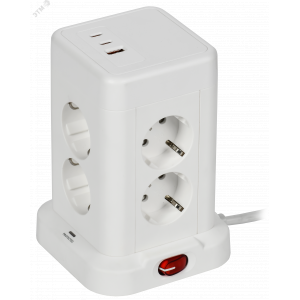 DOMINIC Удлинитель У08K 8 мест 2P+PE 1,5м 3х1,0мм2 16А/250В USB A+C 20Вт белый IEK DN-YP30-16-08-01-ZKU-K01