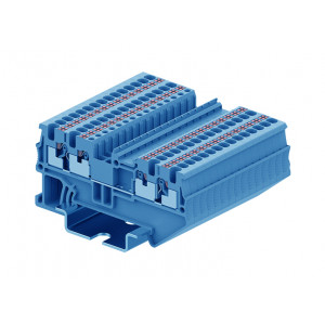 Проходная клемма TP1.5-4-BU, Проходная клемма, 4 точки подключения, тип фиксации провода: Push-in, номинальное сечение: 1.5 мм кв., 17,5A, 500V, ширина: 3,5 мм, цвет: синий, тип монтажа: DIN35