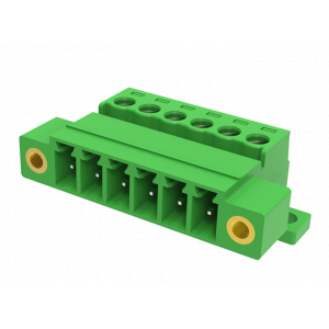 Вилочный разъем на кабель MC-PB3.81H02C-FB-0001, Вилочный разъем, прямой, на кабель, шаг: 3.81 мм, 2 полюса, фиксация провода винтовая, исполнение: с монтажными фланцами и дополнительным креплением на плате, 160V, 8A, цвет: зеленый