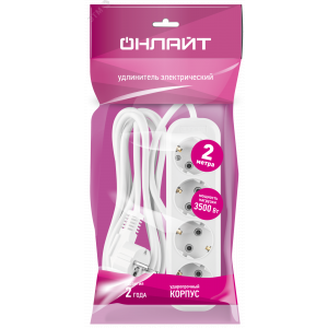 Удлинитель бытовой OPE-S-04-200-E-3x1 с заземлением 4 розетки 2м ПВС 3х1 3500Вт 36646