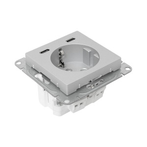 Механизм розетки с USB-C - 2шт, 16А, с заземлением, со шторками, алюминий Эпика EKF UP1-SOA-111-2USBC