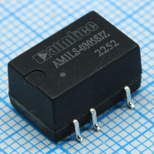 AM1LS-0305SJZ, DC/DC преобразователь 1 Вт  вход 2.97~3.63В  однополярный выход 5В  0.2А   -40~105 ?C, дерейтинг при 85 ?C1500VDC 1500VDC   MTBF 3500000 часов  КПД 82 %  ёмк. нагрузка макс.2400 мкФ  корпус SMD, пластик  установка на печатную плату  11.4x13.2x7.25 мм  1.4