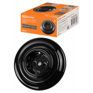 Розетка скрытой установки фарфоровая 2П+З 16А 250В черная «Болонь» SQ1820-0222