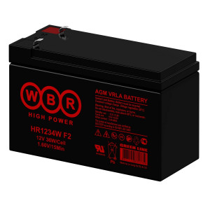 Аккумулятор WBR HR1234W F2, Герметизированный свинцово-кислотный аккумулятор, размер 151*94*65, технология AGM+VRLA, клеммы типа F2, необслуживаемый, 12V 9Ah