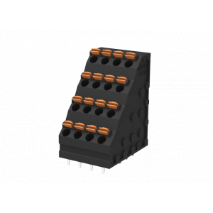 Клемма на плату MC-FTP5.0A32P-BK-0001, Клемма, 4 этажа, подвод кабеля 45 град., на плату, шаг: 5.0 мм, 16x4 полюсов, фиксация провода Push-in, исполнение: стандартное, 320V, 17,5A, цвет: черный