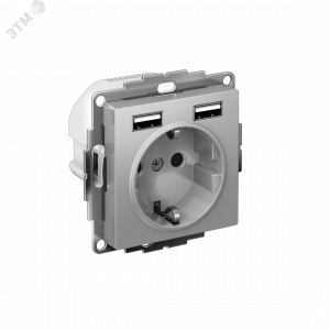 Розетка 1-м СП AtlasDesign 16А IP20 с 2-мя заряд. устройствами USB тип A+A 5В/2.4А 2х5В/1.2А механизм алюм. SE ATN000330