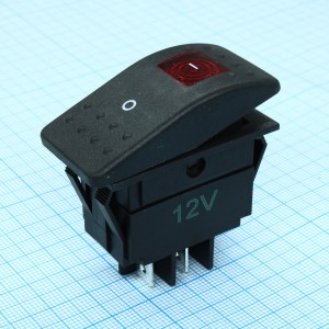 RK1-06N-12V красный, Выключатель клавишный ON-OFF с подсветкой (4c) 35А 12В