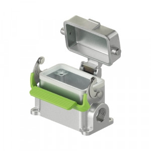 Закрытое основание разъема BAS GUM GR 6 M20 B1, Основание разъема на панель, закрытое, типоразмер 6B, защита от коррозии, с уплотнителем, 2 кабельных ввода M20x1,5, IP54, с одной защелкой, с защитной крышкой, материал корпуса: алюминиевый сплав