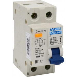 ДИФ. АВТОМАТ DZ59LE-63 1P+N 16A 30MA Х-К, ДИФ. АВТОМАТ DZ59LE-63 1P+N 16A 30MA Х-КА С 4.5KA  (ANDELI)