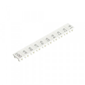 Маркировка для клемм (полоска) 9705A/5/10 B 91-100, Маркировочные шильдики, для клемм сечением 2,5 мм.кв., боковая / верхняя, 10 шильдиков, нанесенные символы: 91...100, с горизонтальным расположением, размер шильдика: 4,8 x 8,3 мм, цвет: белый