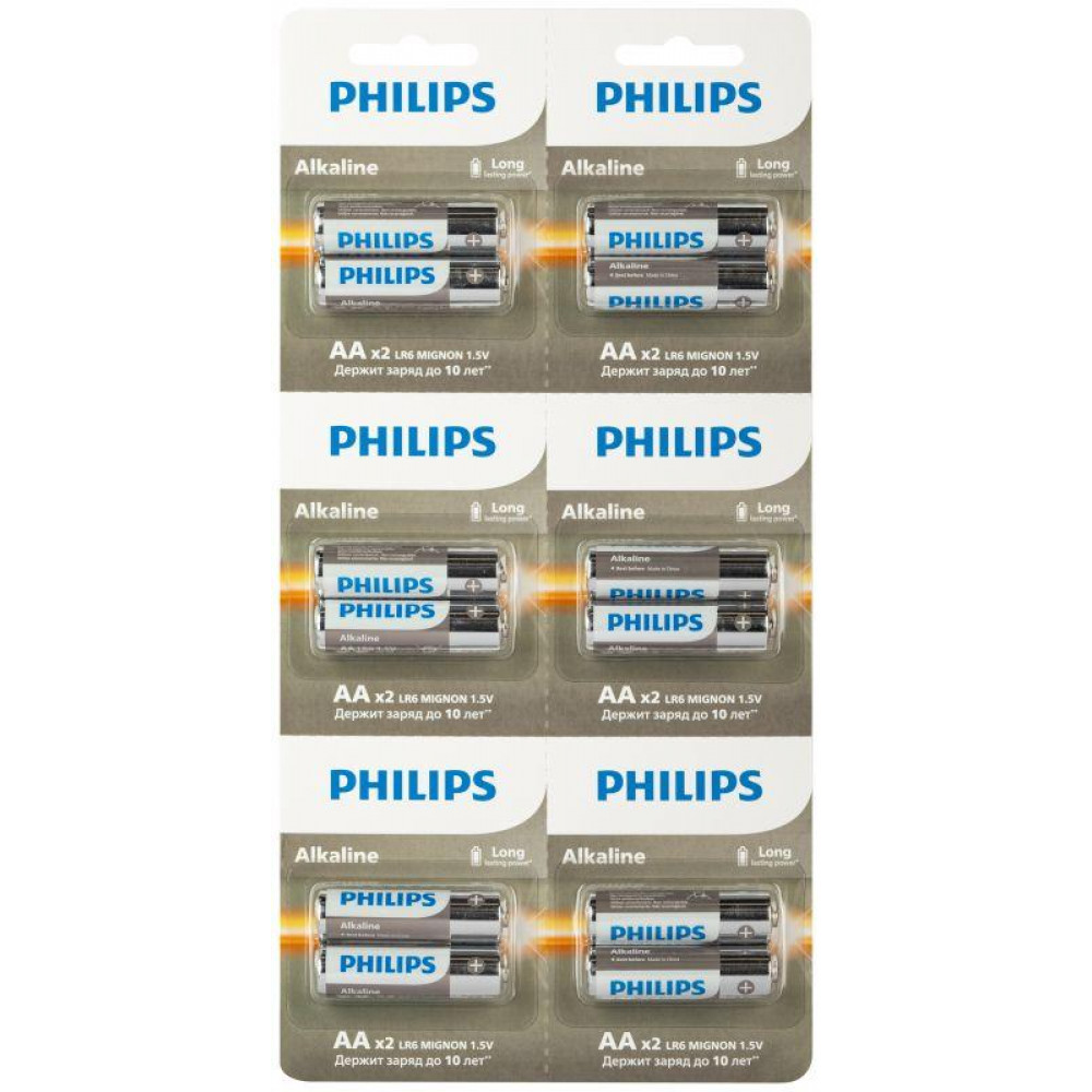Изображение товара Батарейки алкалиновые AA/LR6 1.5В Philips 12 шт - надежные элементы питания