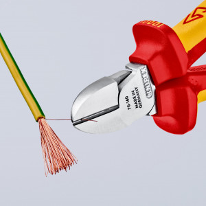 Бокорезы KN-7006160, Диэлектрические бокорезы с хромированной поверхностью головки и режущими кромками с фаской, с изолированными многокомпонентными рукоятками, диаметр мягкой проволоки 4.0мм, среднетвердой - 3.0мм, твердой - 2.0мм, длина 160мм