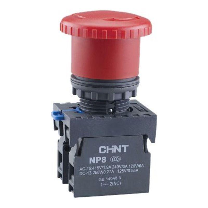 Кнопка управления  Грибок  NP8-11ZS/14 d40мм 1НО+1НЗ IP65 с фиксацией красн. CHINT 667129