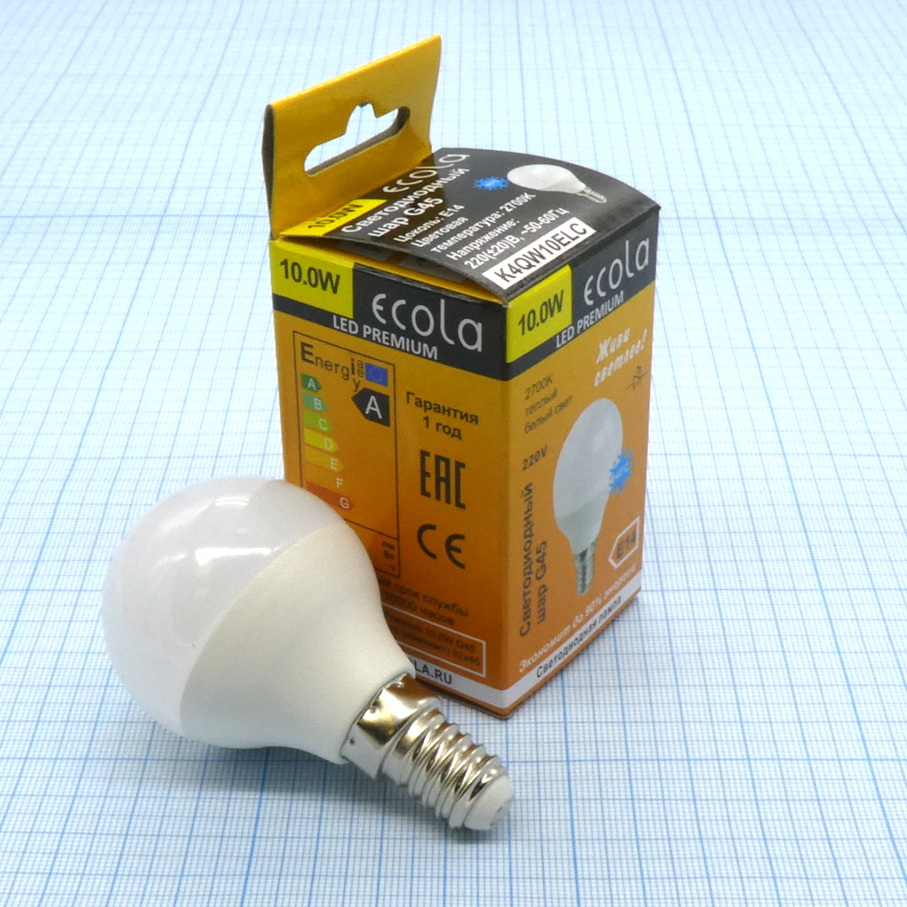 Лампа LED Ecola 10W тепл. шар (268)