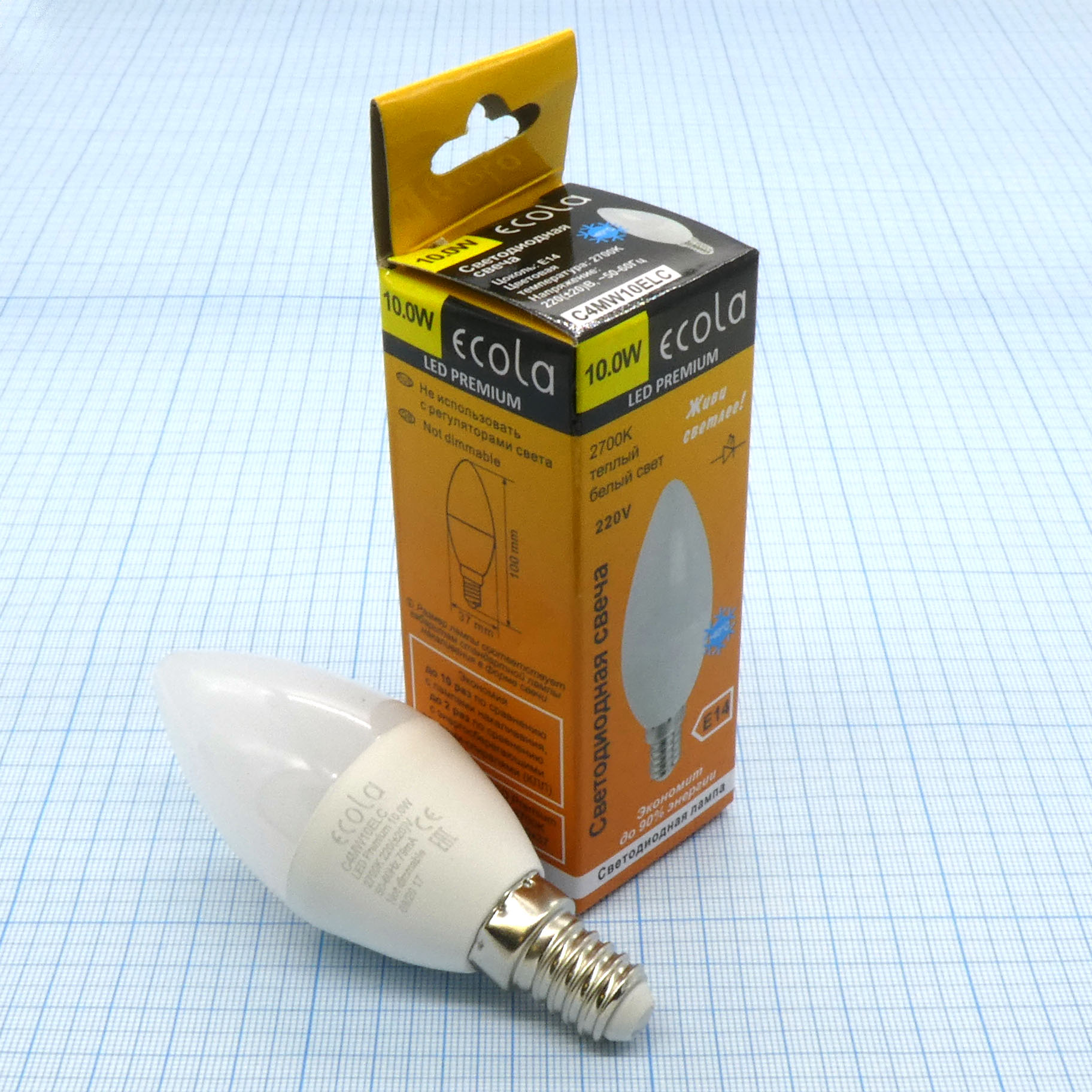 Лампа LED Ecola 10W тёпл свеча (266)